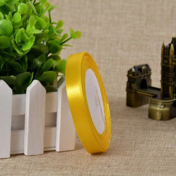 Лента для декора и упаковки Атласная Яично-желтая 12 мм 23 м