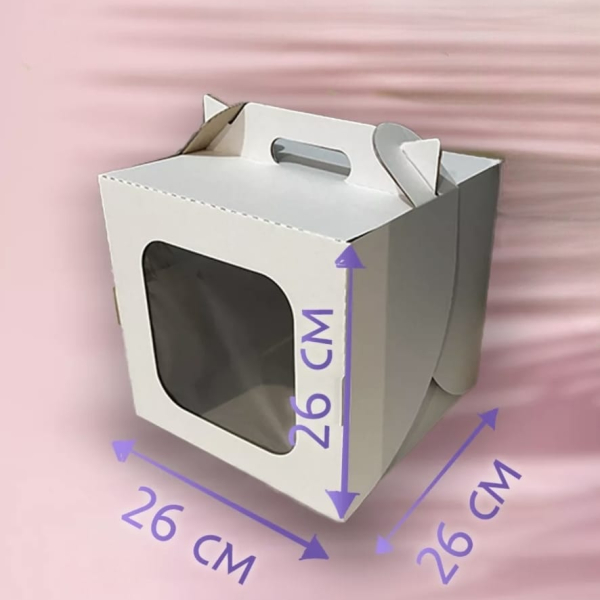 Коробка для торта с окном и ручкой Белая 26х26х26 см