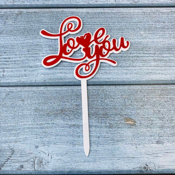Топпер на ножке «Love You» Белый с красным