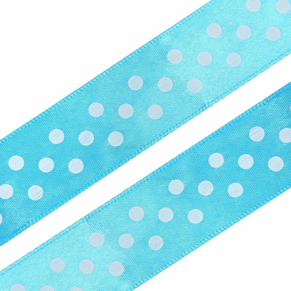 Лента атласная «Горошек», 25 мм, 23±1 м, Голубая