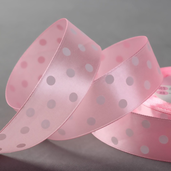 Лента атласная «Горошек», 25 мм, 23±1 м, Розовая