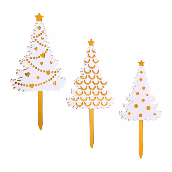 Топпер на ножке "Ёлочка" Большая Белая-золото 10,5 см