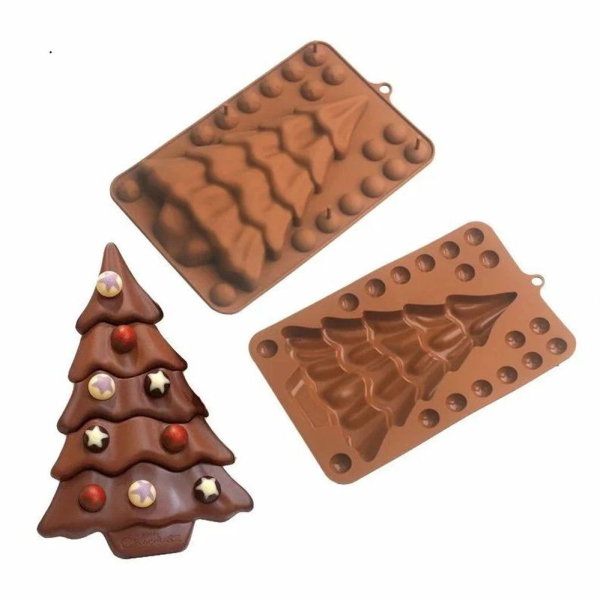 Форма силиконовая для шоколада "Плитка Новогодняя ель с шарами"