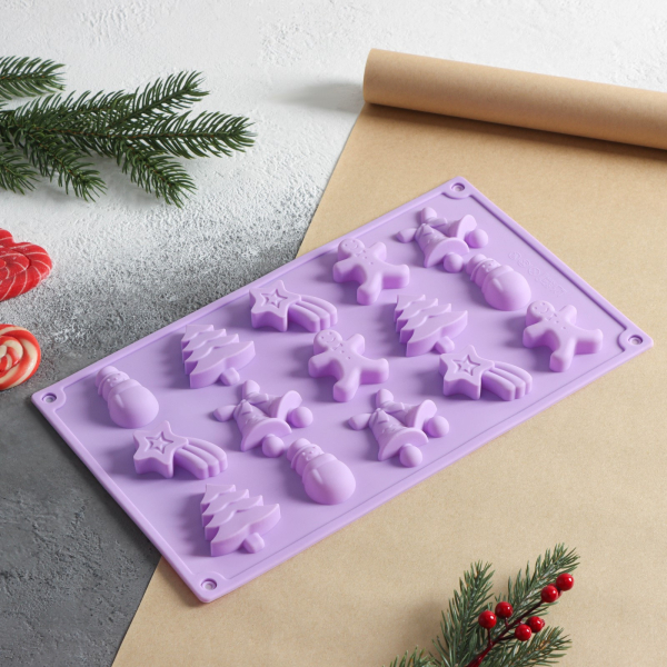 Форма силиконовая для шоколада Новогоднее ассорти 15 шт