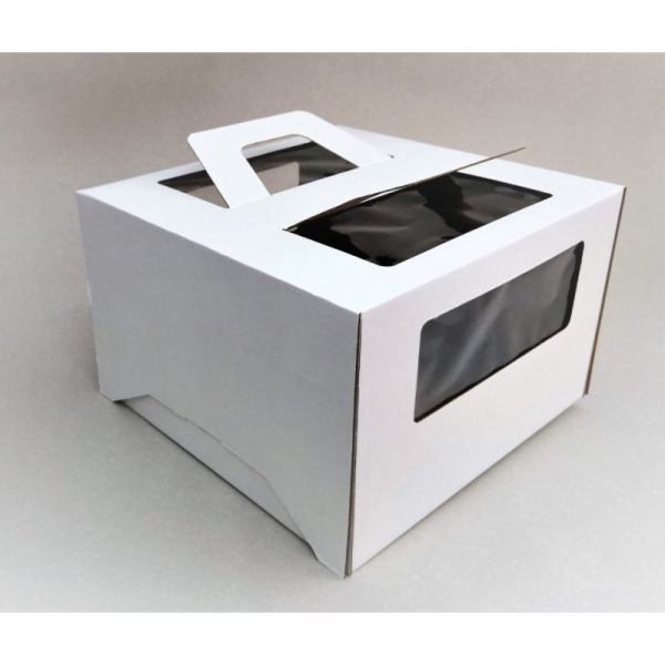 Коробка для торта с окном и ручкой Белая 22х22х15 см