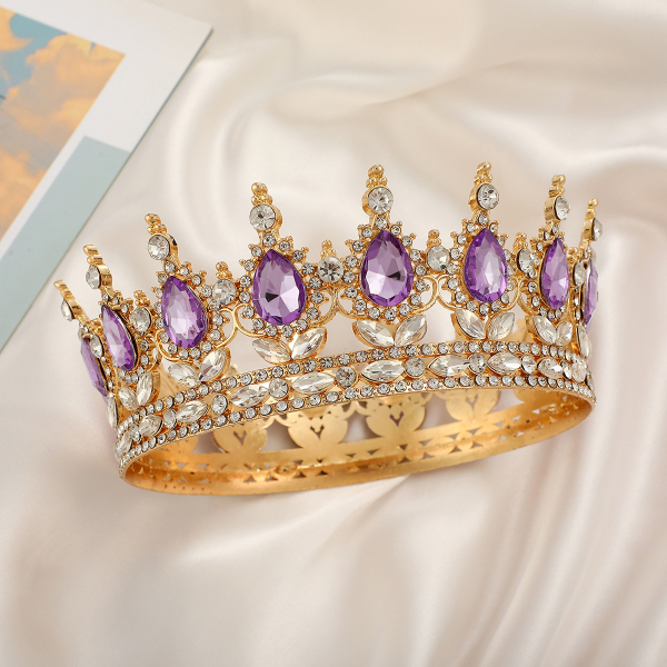 Корона декоративная на торт Золото (Сиреневые камни) 12 см
