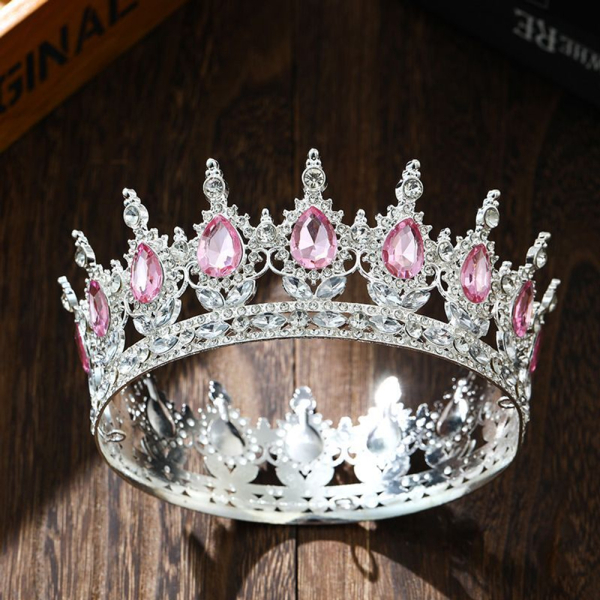 Корона декоративная на торт Серебро (Розовые камни) 12 см