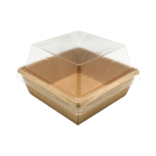 Упаковка для Бенто Крафт с прозрачной крышкой 11,2х11,2х4 см 550 мл