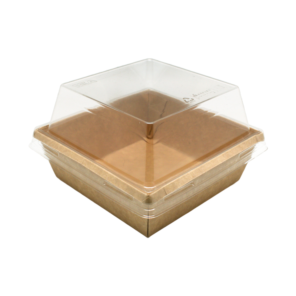 крафт-с-кр Упаковка для Бенто Крафт с прозрачной крышкой 11,2х11,2х4 см 550 мл — изображение 1