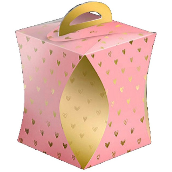 Коробка для кулича Розовая с сердечками 12,5 см