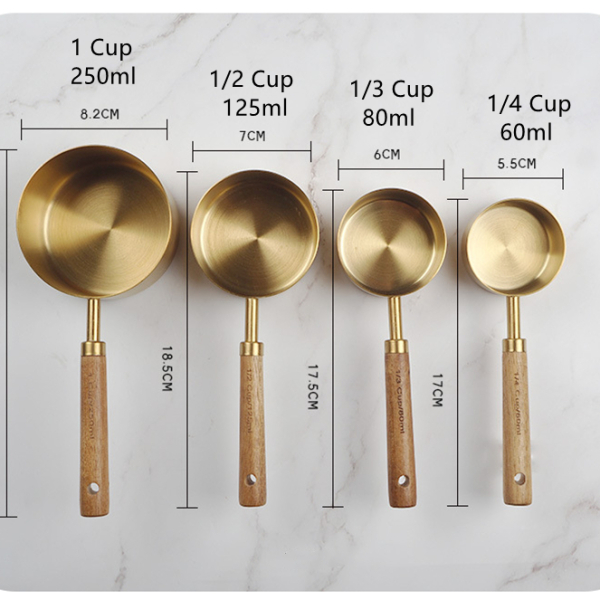 Набор мерных ложек металлических с деревянной ручкой 4 шт