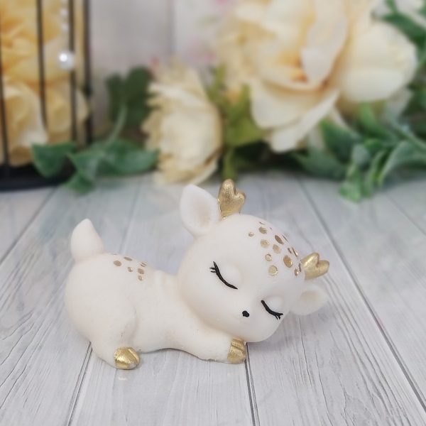 Фигура из глазури "Оленёнок ХВОСТИК" 3Д Белый/Золото