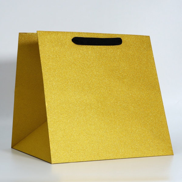 Пакет для торта и коробок, с широким дном, Золотой глиттер 30×30×30 см