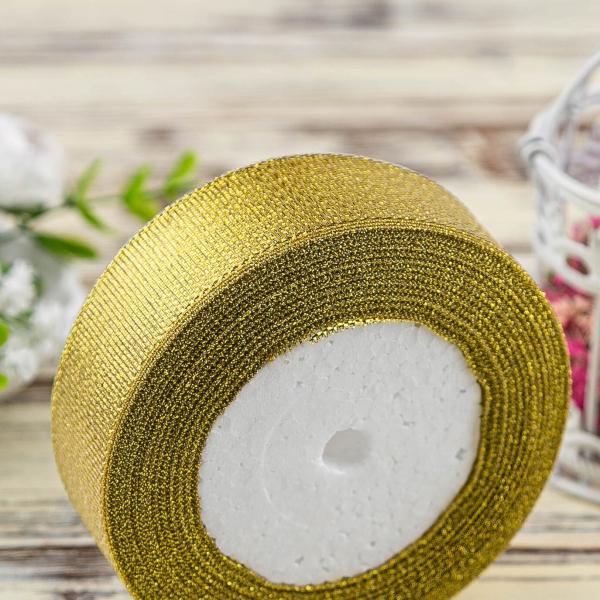 Лента для декора и упаковки Парчовая Золотая 25 мм