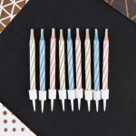 Свечи для торта незадуваемые 3 цвета (желтый, голубой, розовый) 10 шт. 5.7 см — изображение 2