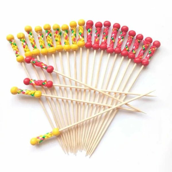 Пика деревянная для канапе Рио красно-желтая 12 см 20 шт