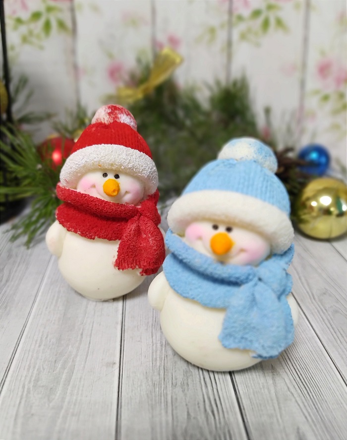 снеговик Фигура из глазури "Снеговик" 3Д Шапка/шарфик Голубой — изображение 1