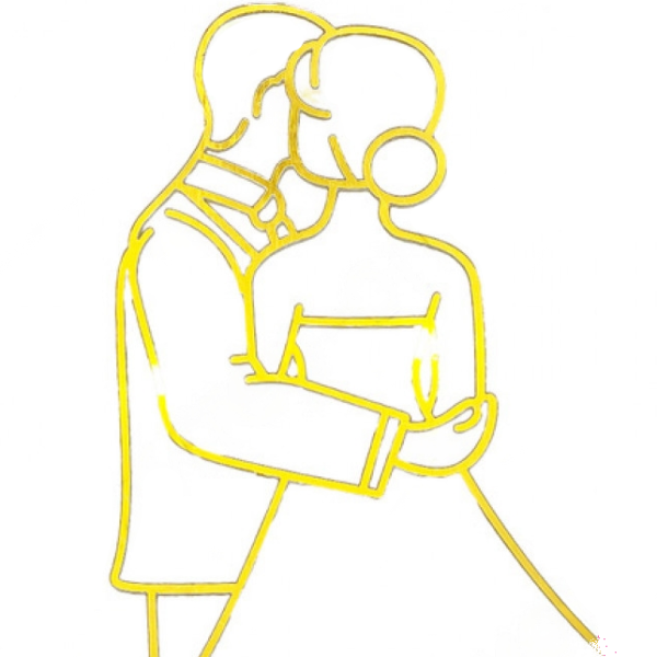 Топпер акриловый «Силуэт молодожены" Золотой