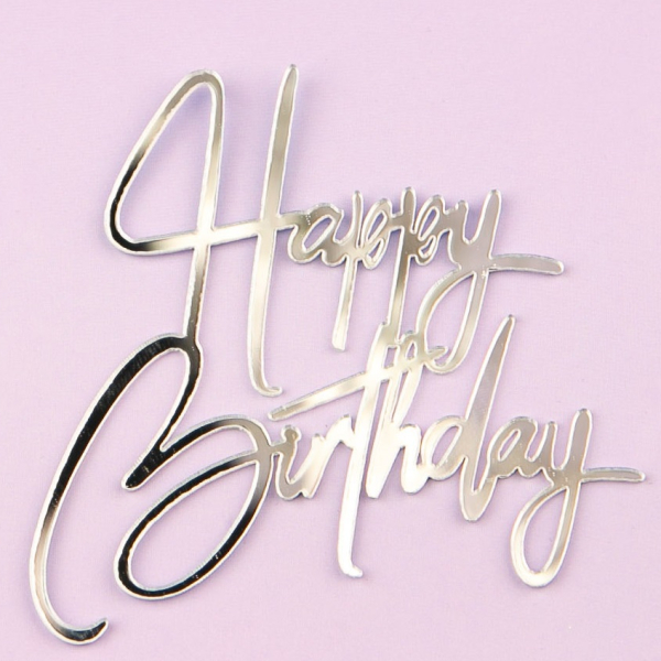 Топпер боковой для торта "Happy Birthday" Серебро №3/1