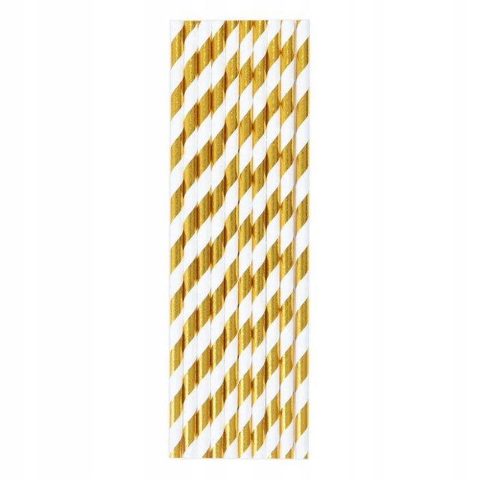 труббелзол Трубочки бумажные 6х20 мм Бело-золотая полоска Complement 10шт — изображение 1