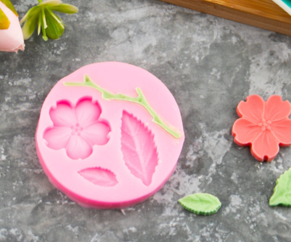 Силиконовый молд "Цветок, лист и веточка"