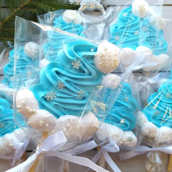 Безе фигурное "Шапка Деда Мороза" Голубая