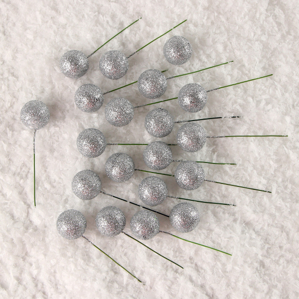 Набор топперов на проволоке «Шар» серебро 20 шт