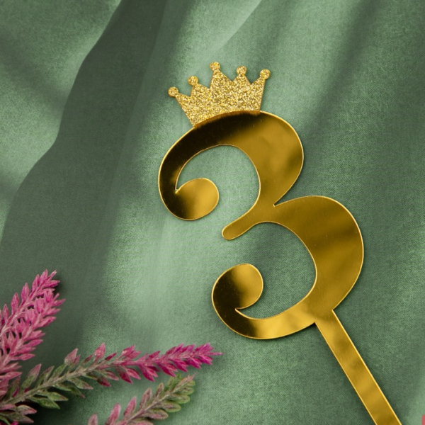 Топпер декоративный Цифра "3" Золото 10,5 см