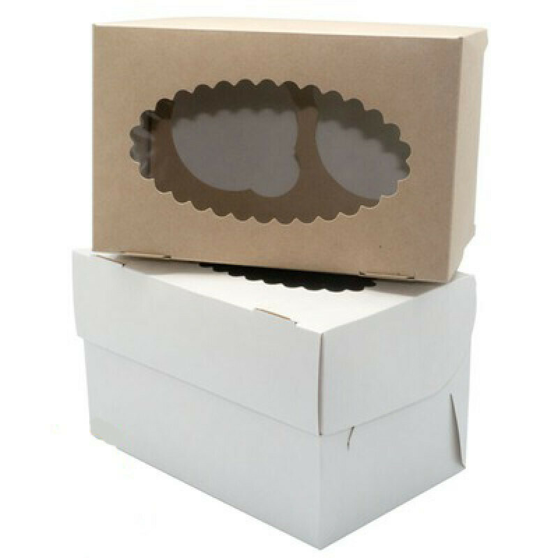 2-кап Коробка на 2 капкейка с окошком Крафт/Белая 17х9.5х10 см — изображение 1