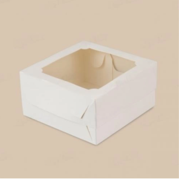Коробка для бенто-торта с окном Белая 14х14х8 см