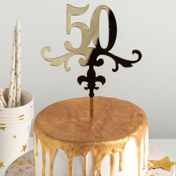 Топпер на ножке акриловый "50" Золотой