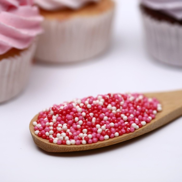 Посыпка из дутого риса Бисер Микс Розовый, красный, серебро 50 г