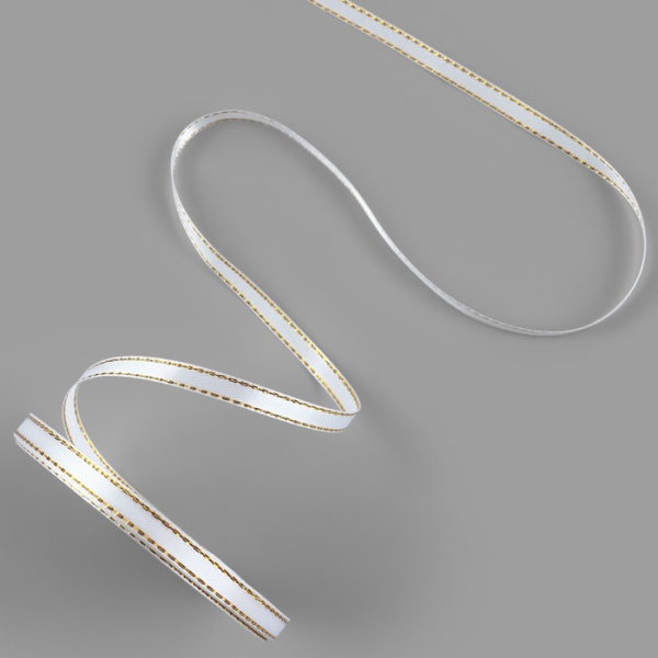 Лента атласная с золотым люрексом 6 мм 23±1 м Белая