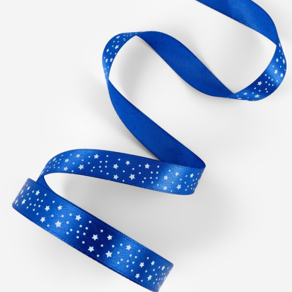 Лента атласная «Звёзды» 15 мм 23±1 м Синяя