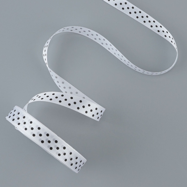 Лента атласная «Горошек» Белая 15 мм 23±1 м