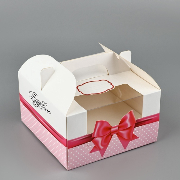 Коробка для Бенто - торта «Поздравляю» 14×14×8 см