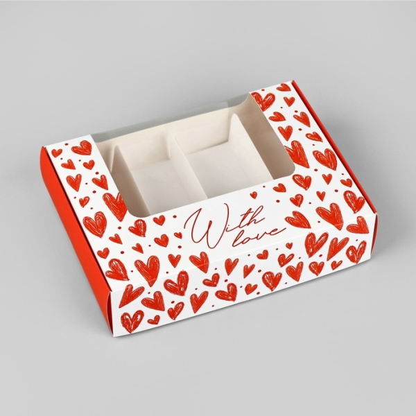 Коробка на 4 эклера с вкладышами «С любовью» 20×15×5 см