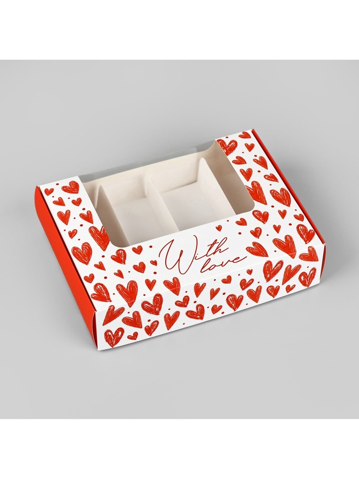коробСлюбовью Коробка на 4 эклера с вкладышами «С любовью» 20×15×5 см — изображение 1