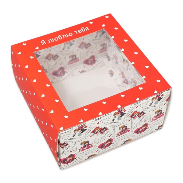 Коробка для сладостей с окном «Люблю тебя» 14×14×8 см