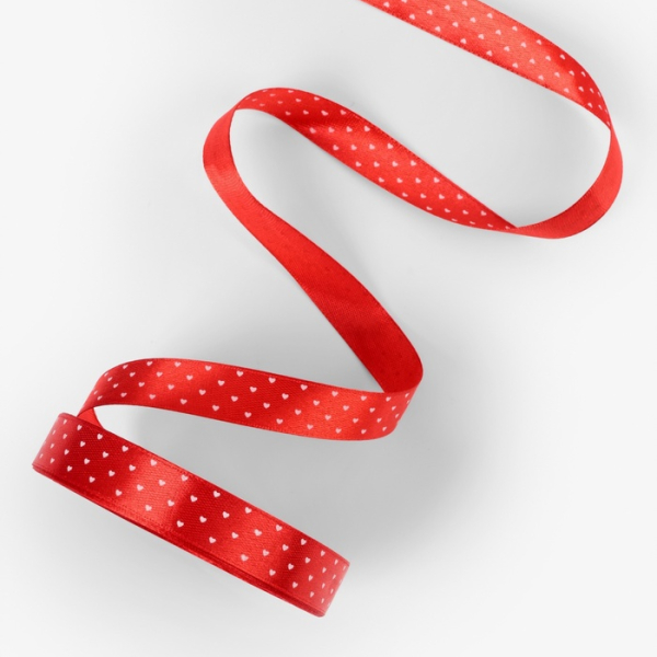 Лента атласная «Сердечки» Красная 15 мм, 23±1 м