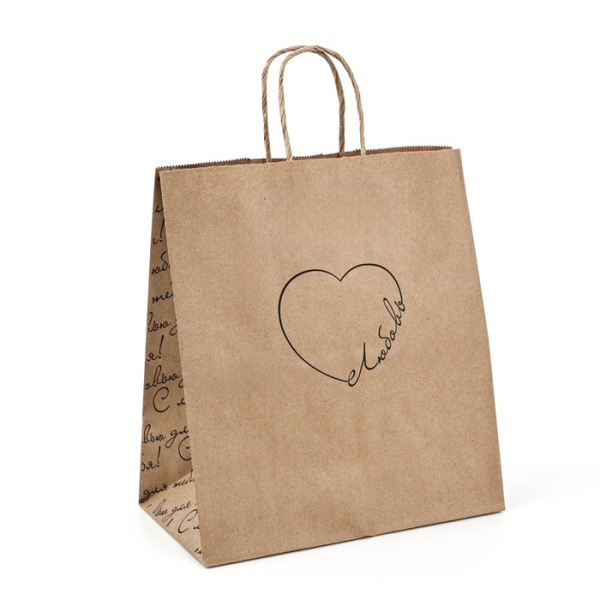 Пакет Крафт с крученой ручкой Сердце "Любовь" 22×25×12 см