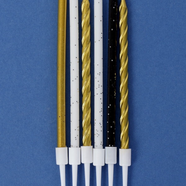 Свечи в торт «Праздничное волшебство» белый, черный, золото 6 шт