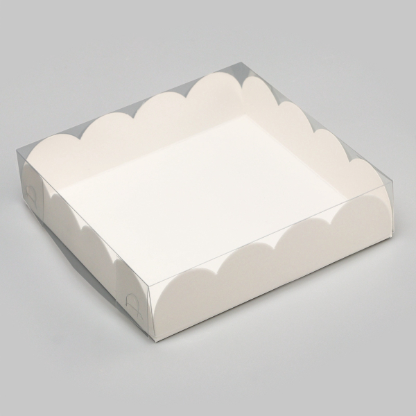 Коробка с прозрачной крышкой белая 16х16х4 см