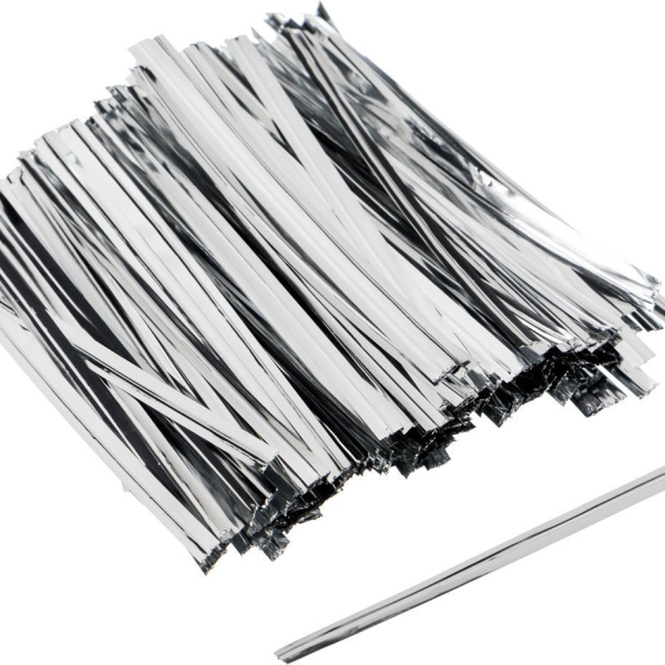 Твист-лента (завязки) для пакетиков, серебряная, 8 см (100 шт) +/-3шт