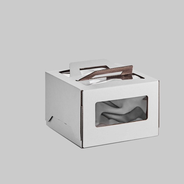 Коробка для торта с окном с ручками Белая 16.5х16.5х11 см