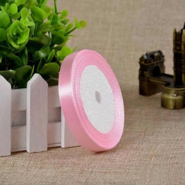 Лента Атласная для декора и упаковки Нежно-розовая 12мм D-23-27см