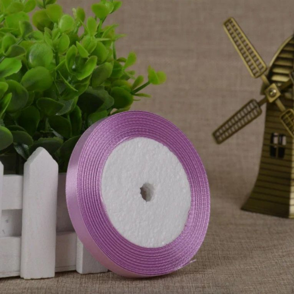 Лента атласная для декора и упаковки Сиреневая 12мм D-22-25 м