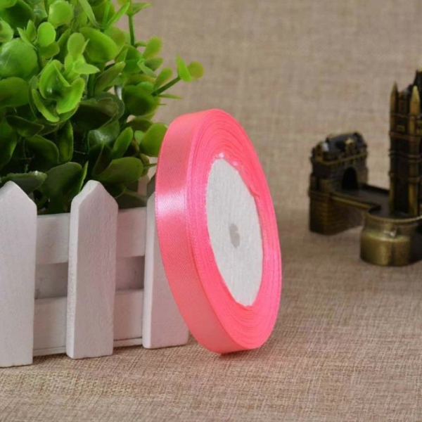 Лента Атласная для декора и упаковки Ярко-розовая 12мм D-23-27см