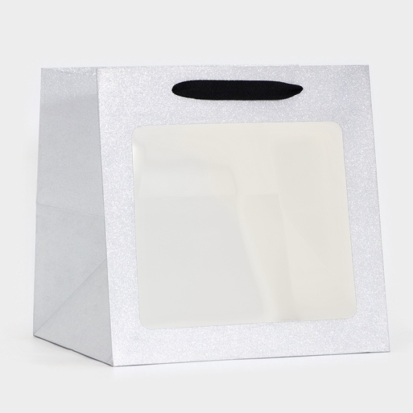 Пакет бумажный Серебро с глиттером с ручками без окна 30х30х30 см