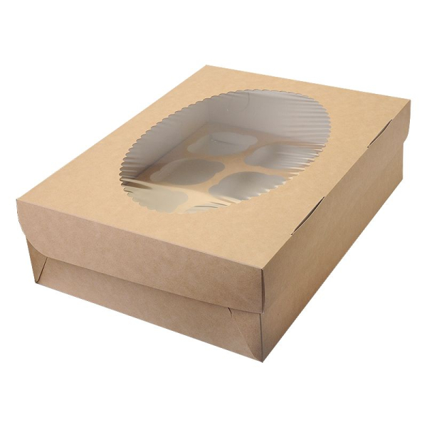 Коробка на 12 капкейков с окошком Белая/Крафт